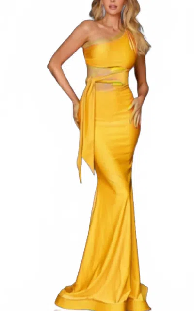 Jessica Angel One Shoulder Dress With Cut Outs In Mustard In Yellow