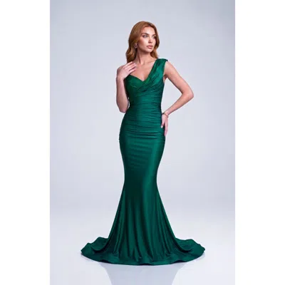 Jessica Angel One-shoulder Soft Draped Mermaid Gown In Burgundy