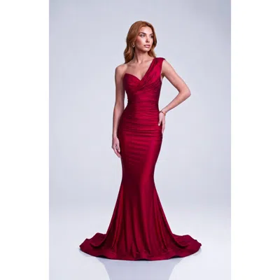 Jessica Angel One-shoulder Soft Draped Mermaid Gown In Red