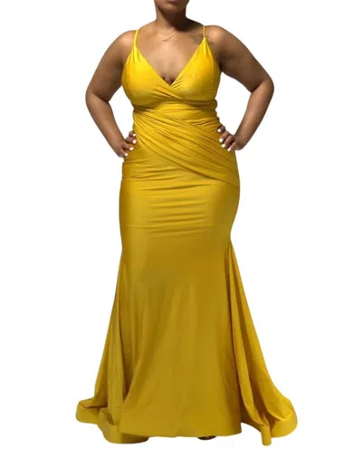Jessica Angel Plunging Neckline Backless Dress In Mustard In Yellow