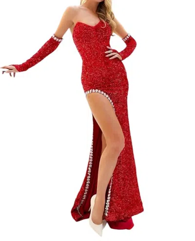 Jessica Angel Velvet Sequins Evening Dress In Red