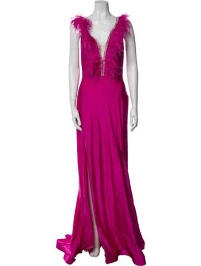 Pre-owned Jessica Angel V-neck Long Dress In Pink