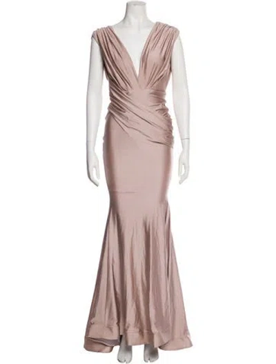 Pre-owned Jessica Angel V-neck Long Dress In Pink