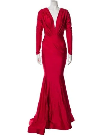 Pre-owned Jessica Angel V-neck Long Dress In Red