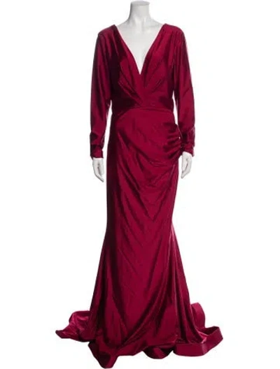 Pre-owned Jessica Angel V-neck Long Dress In Red
