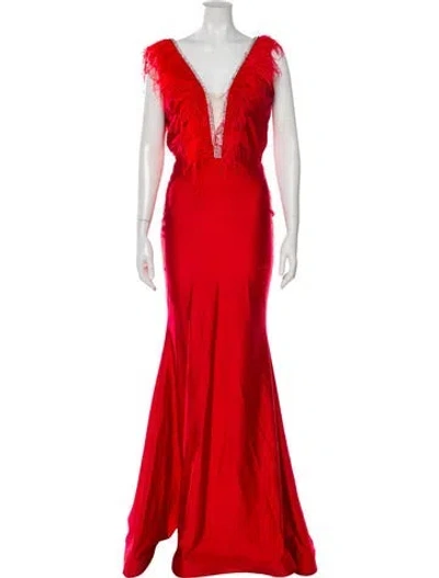 Pre-owned Jessica Angel V-neck Long Dress In Red