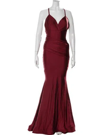 Pre-owned Jessica Angel V-neck Long Dress In Red