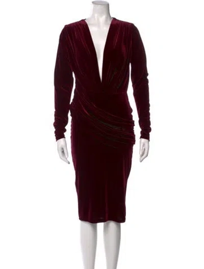 Pre-owned Jessica Angel V-neck Midi Length Dress In Burgundy