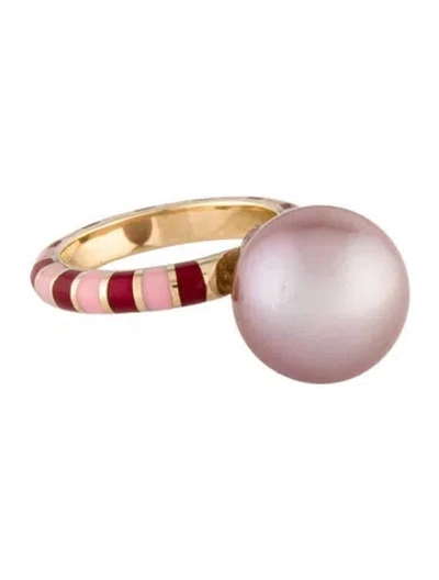 Pre-owned Jessica Biales 14k Pearl & Enamel Cocktail Ring In Multi