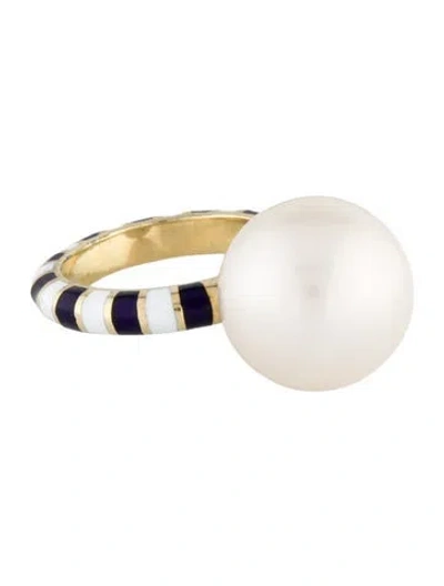 Pre-owned Jessica Biales 14k Pearl & Enamel Cocktail Ring In Multi