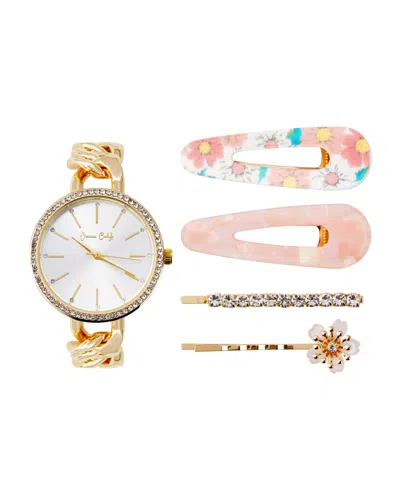 Jessica Carlyle Jessica Carlye Women's Quartz Movement Gold-tone Bracelet Analog Watch, 34mm With Hair Pin Set In Shiny Gold-tone,light Silver-tone Sunra