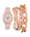 Jessica Carlyle Women's Analog, Three-hand Quartz Blush Polyurethane Strap Watch 35mm Gift Set In Blush