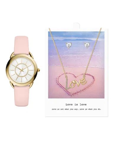 Jessica Carlyle Women's Analog, Three-hand Quartz Blush Polyurethane Strap Watch 35mm Gift Set
