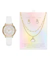 Jessica Carlyle Women's Analog, Three-hand Quartz White Polyurethane Strap Watch 34mm Gift Set In White