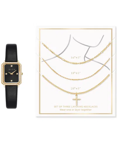 Jessica Carlyle Women's Black Strap Watch 20mm & 3-pc. Necklace Gift Set