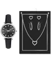 Jessica Carlyle Women's Black Strap Watch 33mm Jewelry Gift Set In Silver