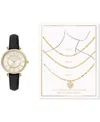 Jessica Carlyle Women's Black Strap Watch 34mm & 3-pc. Necklace Gift Set In Gold