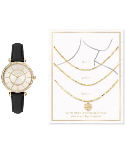 Jessica Carlyle Women's Black Strap Watch 34mm & 3-pc. Necklace Gift Set In Gold