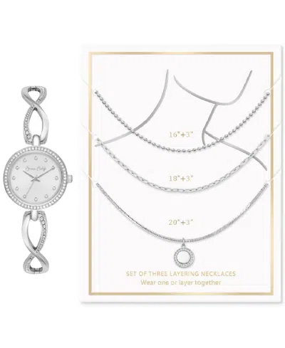 Jessica Carlyle Women's Crystal Bracelet Watch 30mm & 3-pc. Necklace Gift Set In Silver