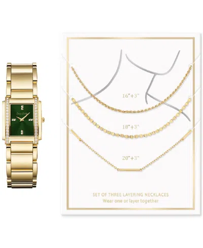 Jessica Carlyle Women's Gold-tone Bracelet Watch 25mm & 3-pc. Necklace Gift Set