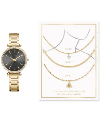 Jessica Carlyle Women's Gold-tone Bracelet Watch 33mm & 3-pc. Necklace Gift Set
