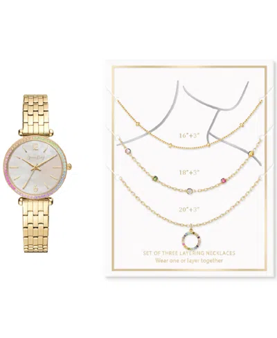 Jessica Carlyle Women's Gold-tone Bracelet Watch 33mm & 3-pc. Necklace Gift Set
