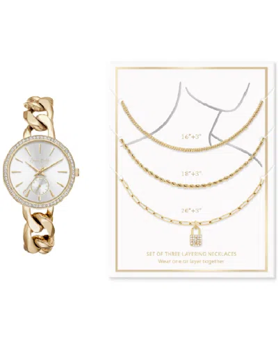Jessica Carlyle Women's Gold-tone Bracelet Watch 34mm & 3-pc. Necklace Gift Set