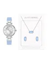 Jessica Carlyle Women's Quartz Blue Polyurethane Leather Watch 34mm Gift Set In Light Blue,light Silver Sunray