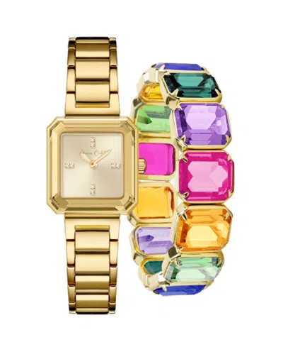 Jessica Carlyle Women's Quartz Gold-tone Alloy Watch 26mm Gift Set In Shiny Gold,light Champagne Sunray
