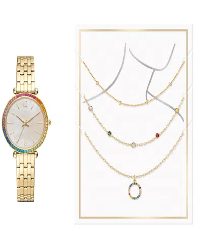 Jessica Carlyle Women's Quartz Gold-tone Alloy Watch 33mm Gift Set In Shiny Gold,white Mother Of Pearl