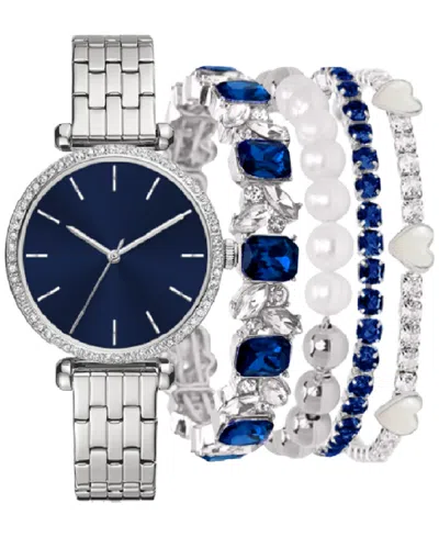 Jessica Carlyle Women's Silver-tone Bracelet Watch 33mm Gift Set