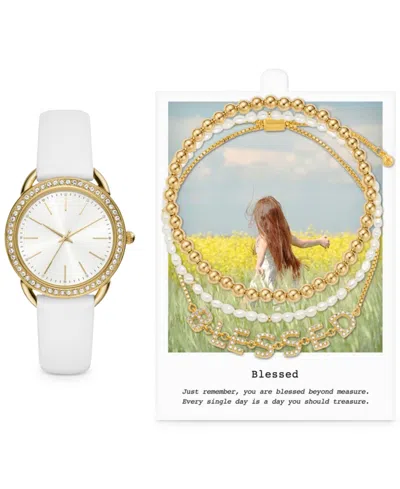 Jessica Carlyle Women's White Strap Watch 35mm Gift Set