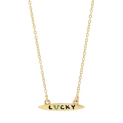 Jessica Elliot Women's Enamel Small Surfboard Necklace - Lucky In Gold In Green