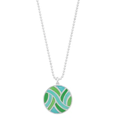 Jessica Elliot Women's Large Round Enameled "swirl" Pendant Necklace In Sterling/turquoise In Green