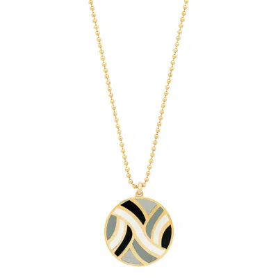 Jessica Elliot Women's Large Round Enameled "swirl" Pendant Necklace In Vermeil/neutrals In Black