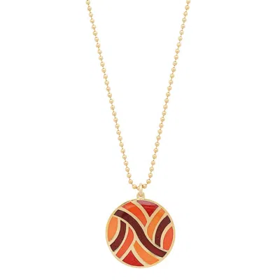 Jessica Elliot Women's Large Round Enameled "swirl" Pendant Necklace In Vermeil/red In Gold