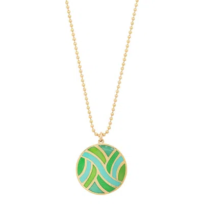 Jessica Elliot Women's Large Round Enameled "swirl" Pendant Necklace In Vermeil/turquoise In Green