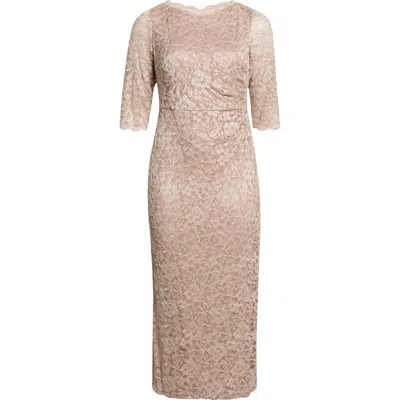 Jessica Howard Lace Long Sleeve Gown In Neutral