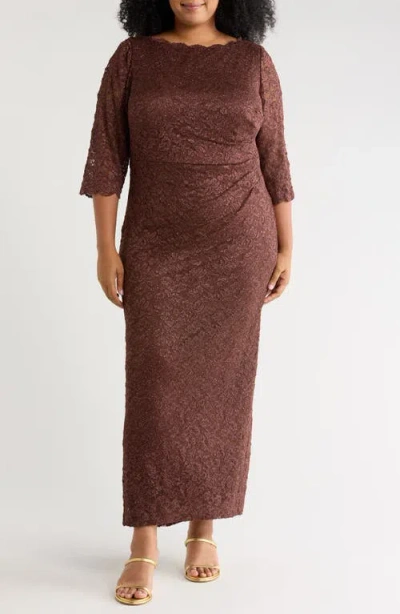 Jessica Howard Lace Three-quarter Sleeve Sheath Dress In Brown