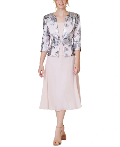 Jessica Howard Petite 2-pc. Printed Jacket & Midi Dress Set In Pink Multi