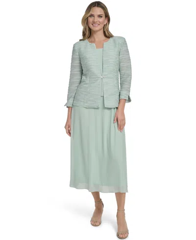 Jessica Howard Petite 3/4-length Sleeve Jacket Dress In Green