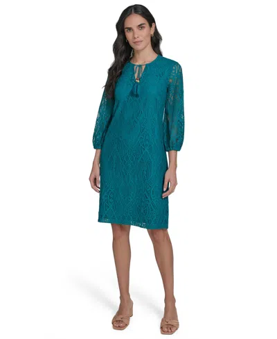 Jessica Howard Petite 3/4-sleeve Lace Shift Dress In Blue