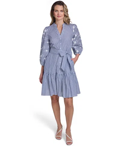 Jessica Howard Petite 3/4-sleeve Short Shirt Dress In Multi