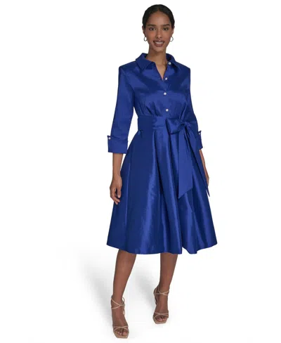 Jessica Howard Petite Belted Taffeta Shirtdress In Blue