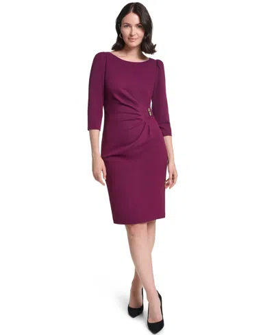 Jessica Howard Petite Boat Neck Sheath Dress In Burgundy