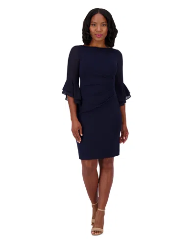 Jessica Howard Petite Boat-neck Side-pleat Sheath Dress In Navy