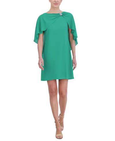 Jessica Howard Petite Chiffon Capelet Dress In Emerald