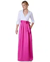 Jessica Howard Women's Colorblocked Collared Evening Gown In Fuschia,white