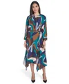 Jessica Howard Petite Crewneck Belted Handkerchief Hem Midi Dress In Multi