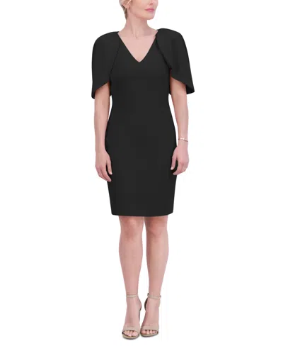 Jessica Howard Petite Draped-sleeve V-neck Sheath Dress In Black